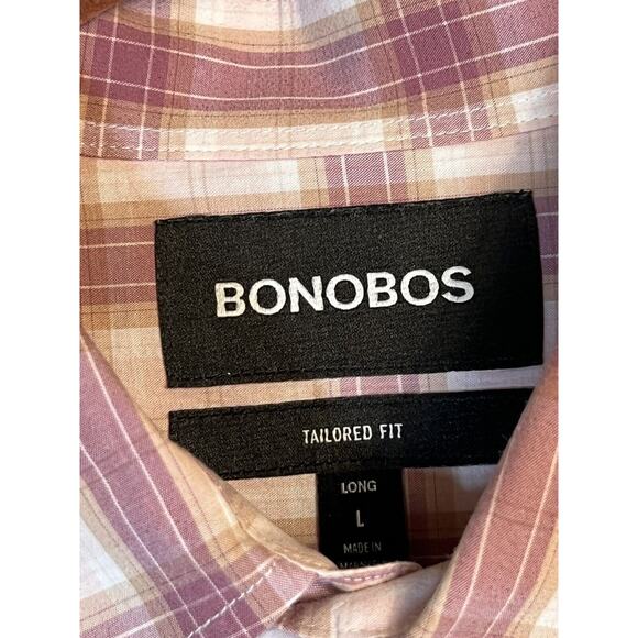 BONOBOS Mens Button Down Shirt Size L TAILORED FIT Purple Plaid Long Sleeve - Picture 5 of 9